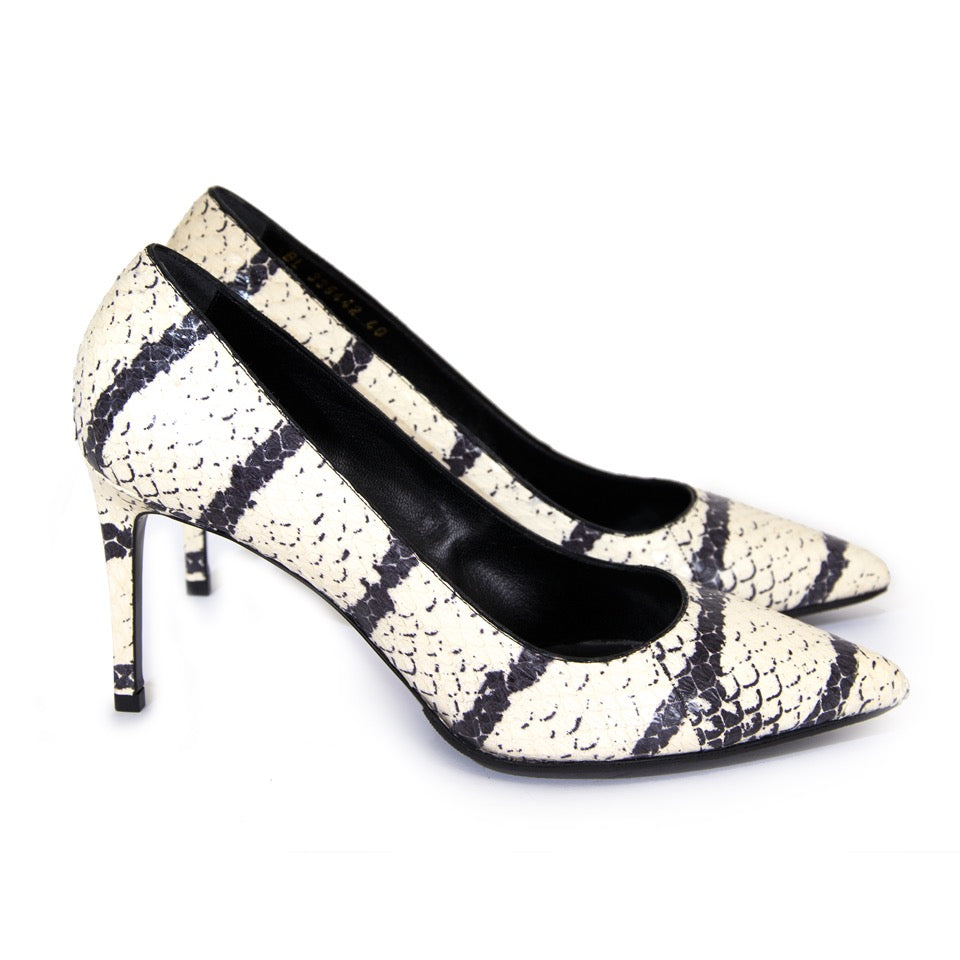 acheter en ligne comme neuf Saint Laurent Black And White Python Heels