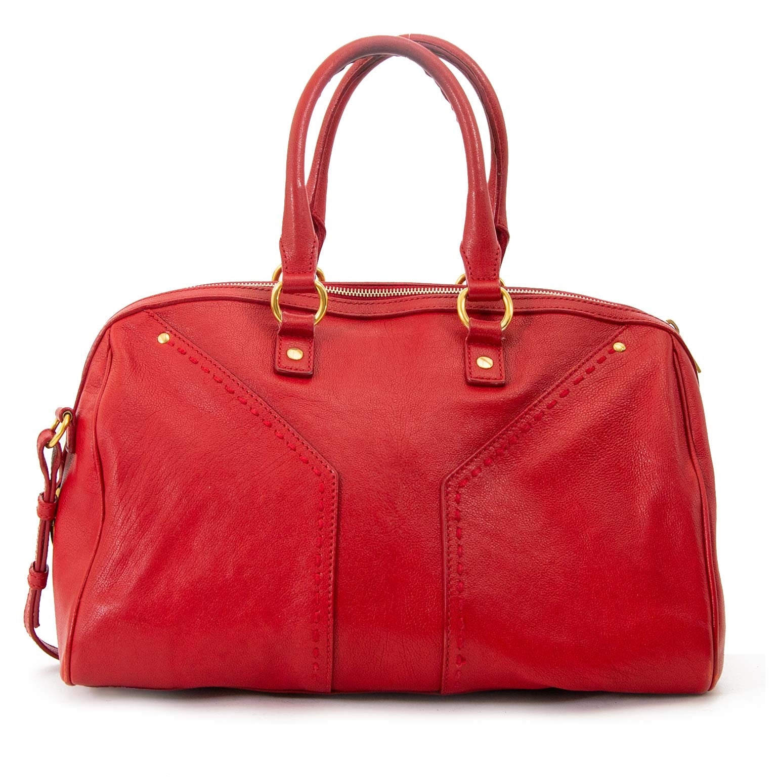 yves saint laurent red muse bowler bag now for sale at labellov vintage fashion webshop belgium