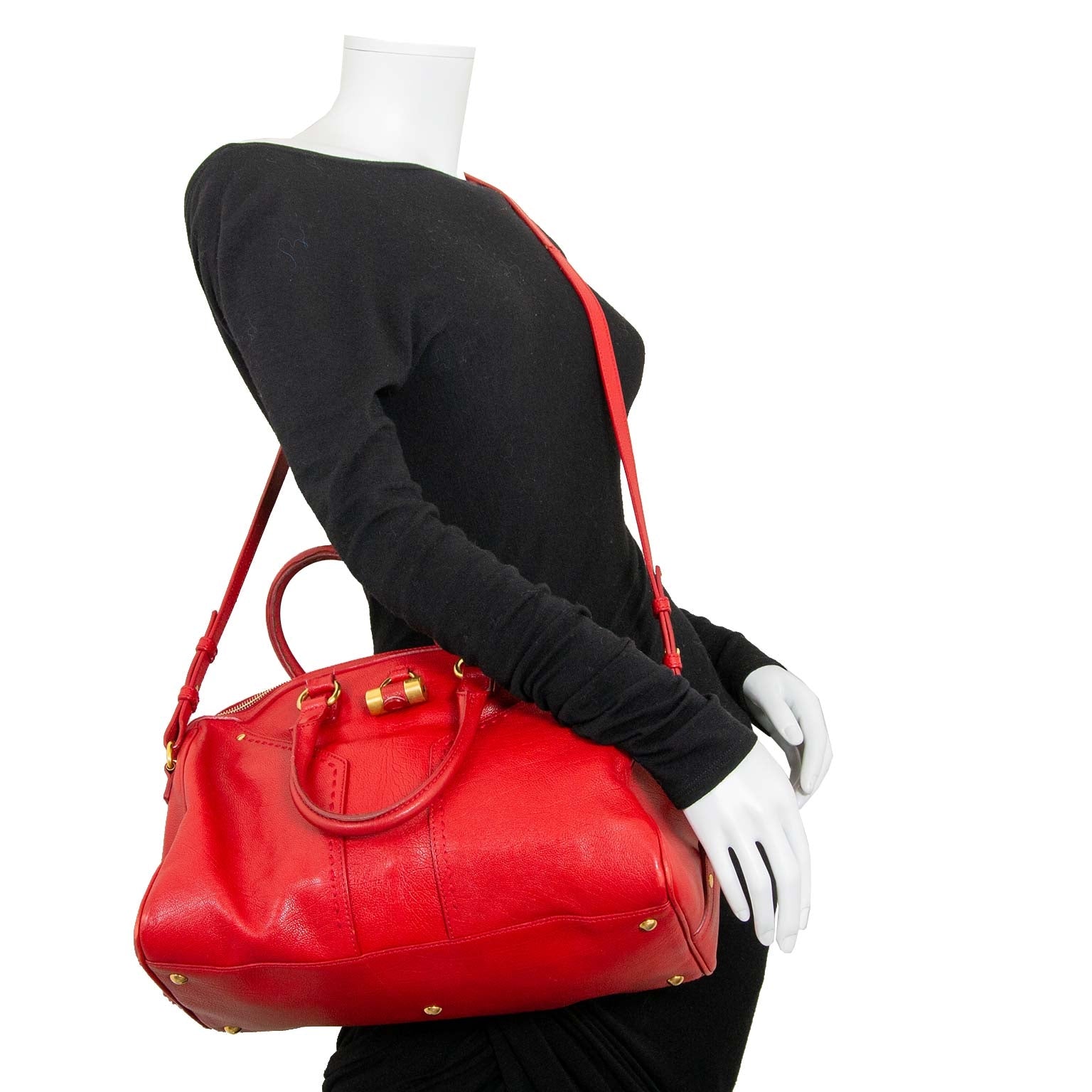 yves saint laurent red muse bowler bag now for sale at labellov vintage fashion webshop belgium