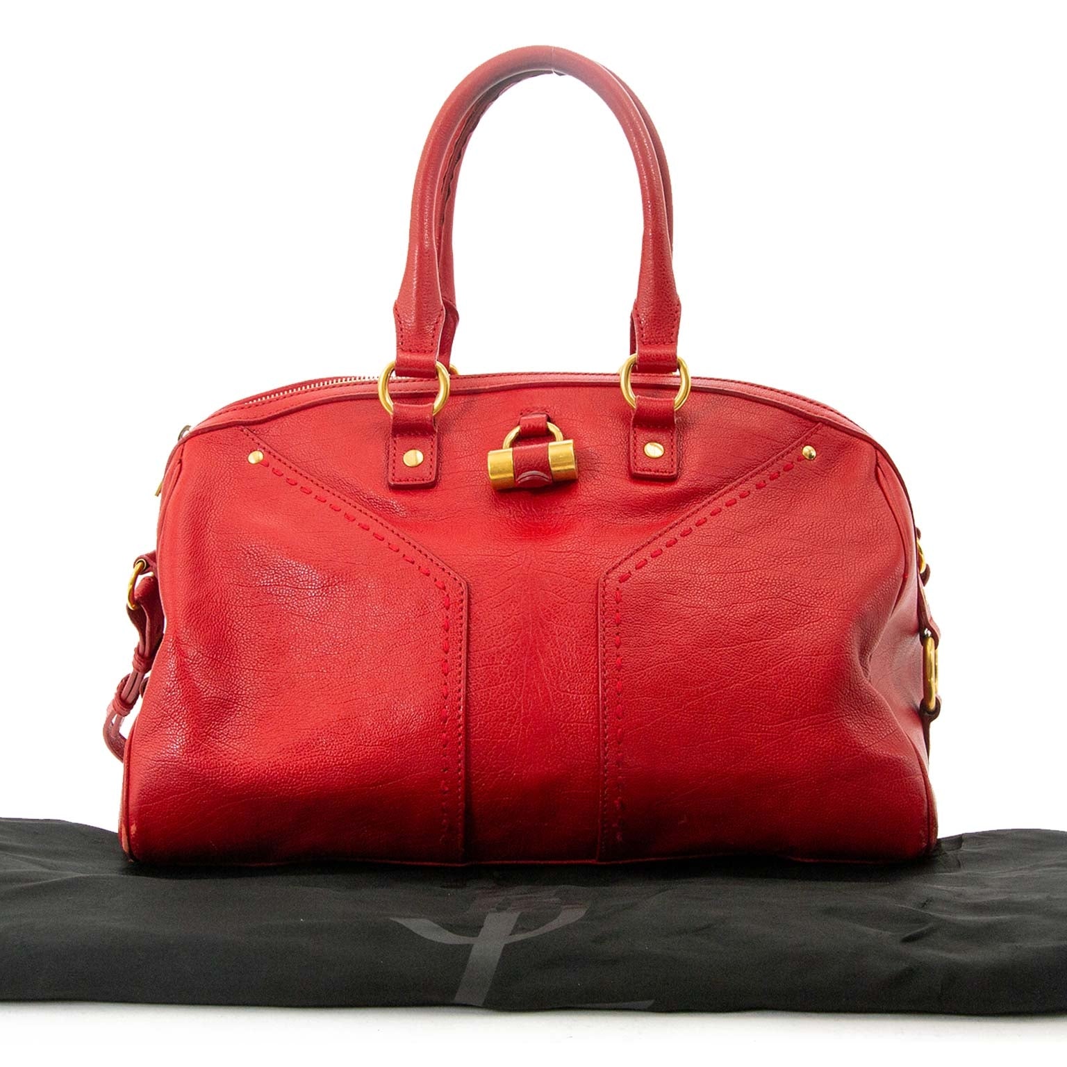 yves saint laurent red muse bowler bag now for sale at labellov vintage fashion webshop belgium