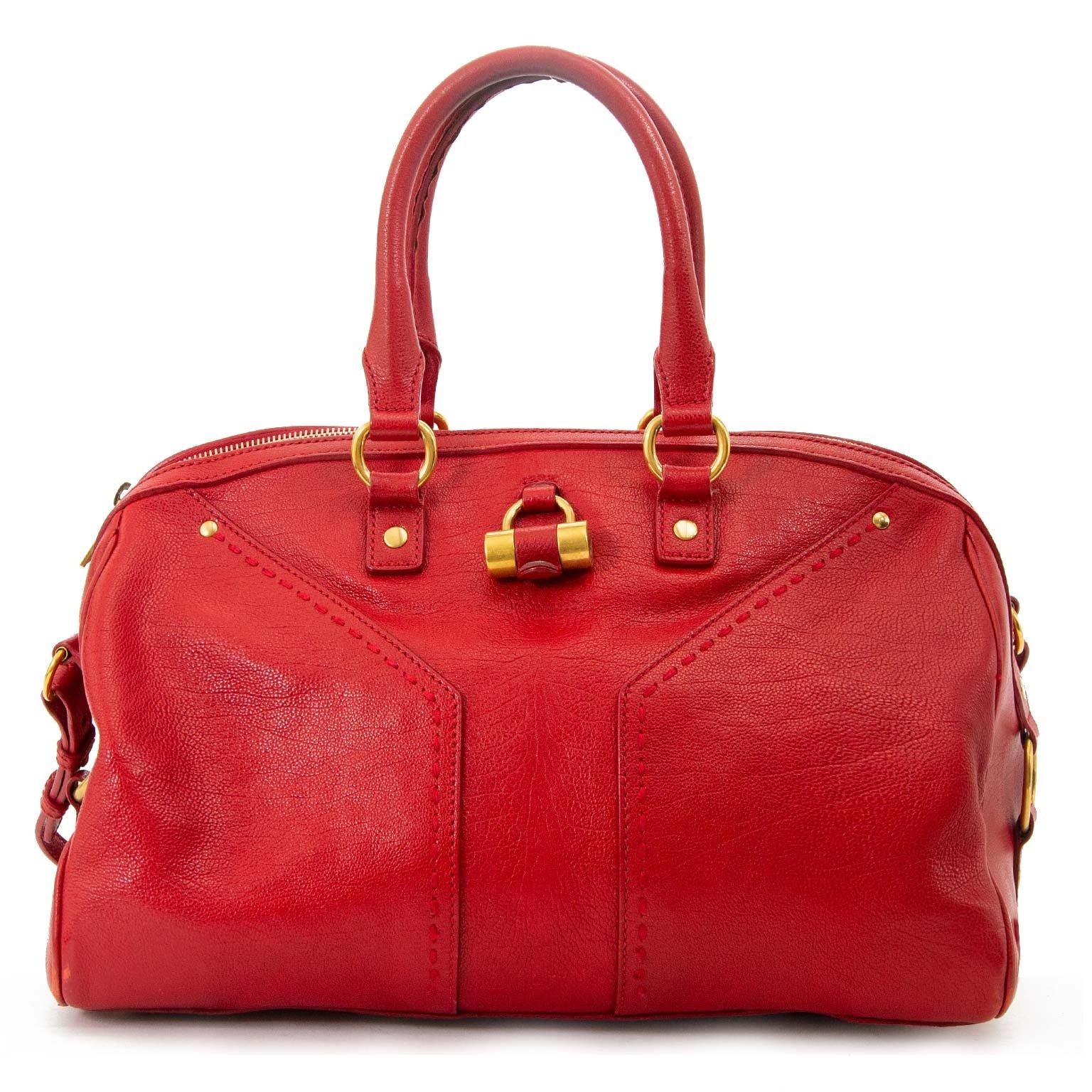 yves saint laurent red muse bowler bag now for sale at labellov vintage fashion webshop belgium