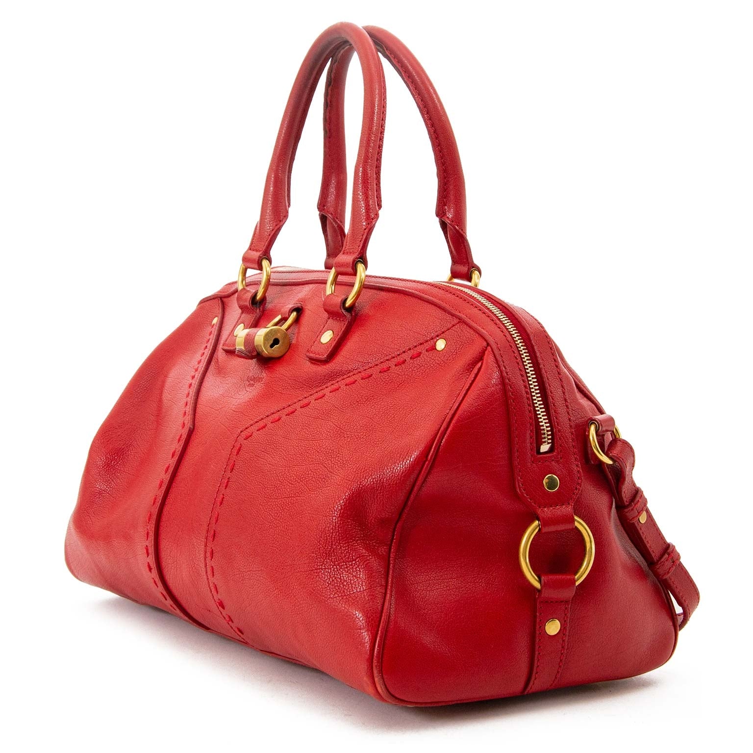 yves saint laurent red muse bowler bag now for sale at labellov vintage fashion webshop belgium