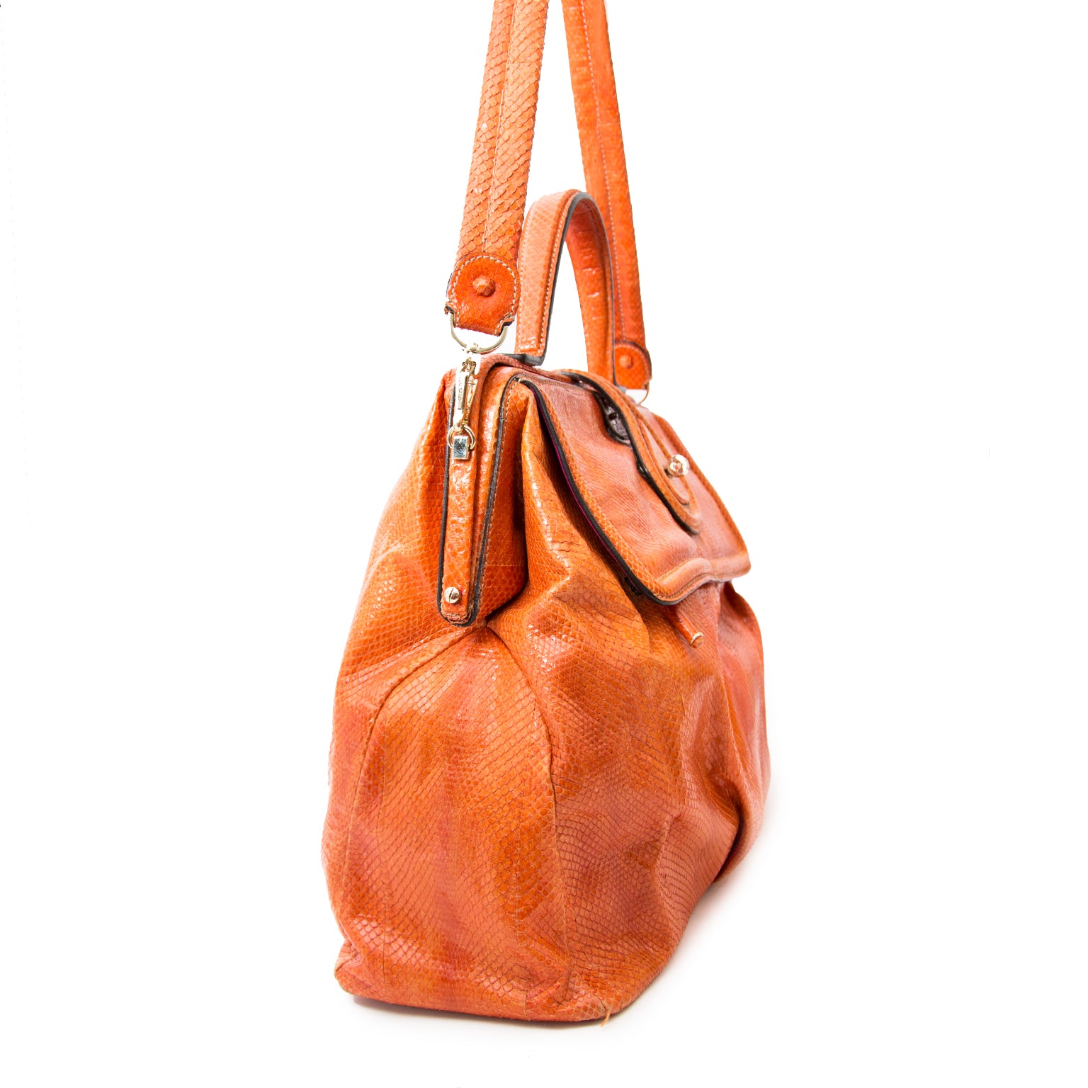 acheter enligne pour le meilleur prix sac a main Zagliani Orange Python Large Hobo Bag