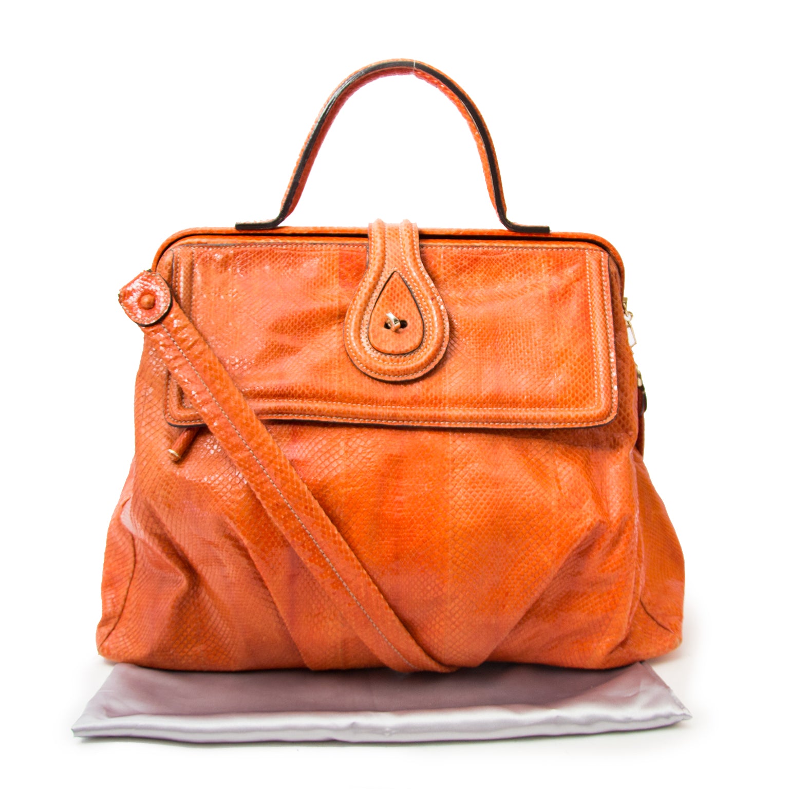 koop veilig online aan de beste prijs jou tweedehands Zagliani Orange Python Large Hobo Bag