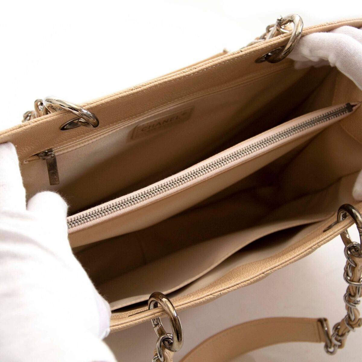 Chanel Caviar Quilted Grand Shopping Tote GST Beige Clair.