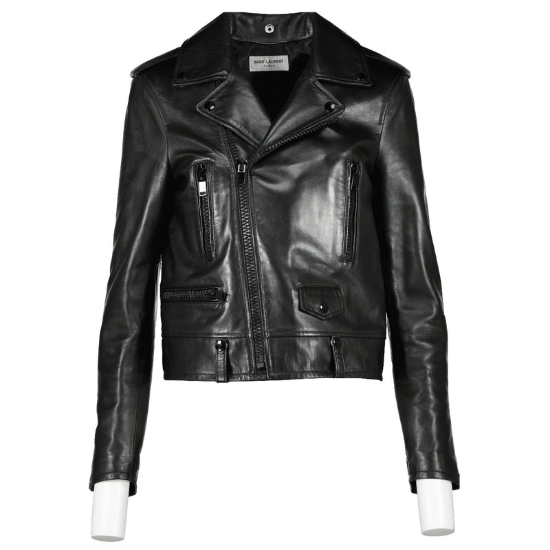 Saint Laurent Black Lambskin Biker Jacket - FR38