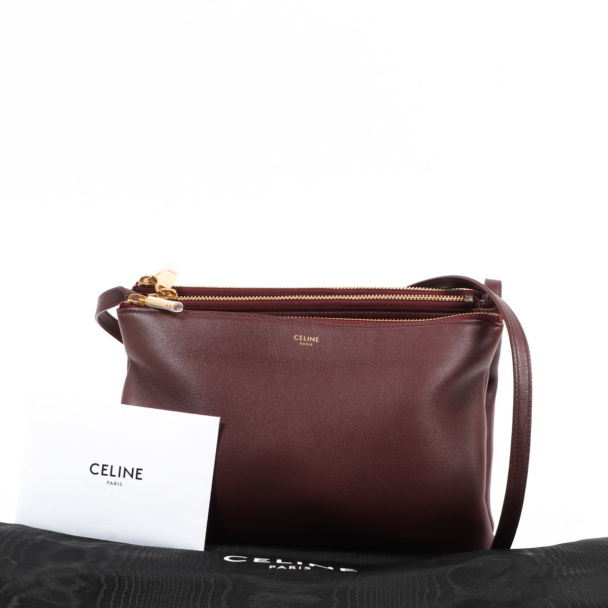 CELINE Lambskin Large Trio Crossbody Bag Burgundy 611535