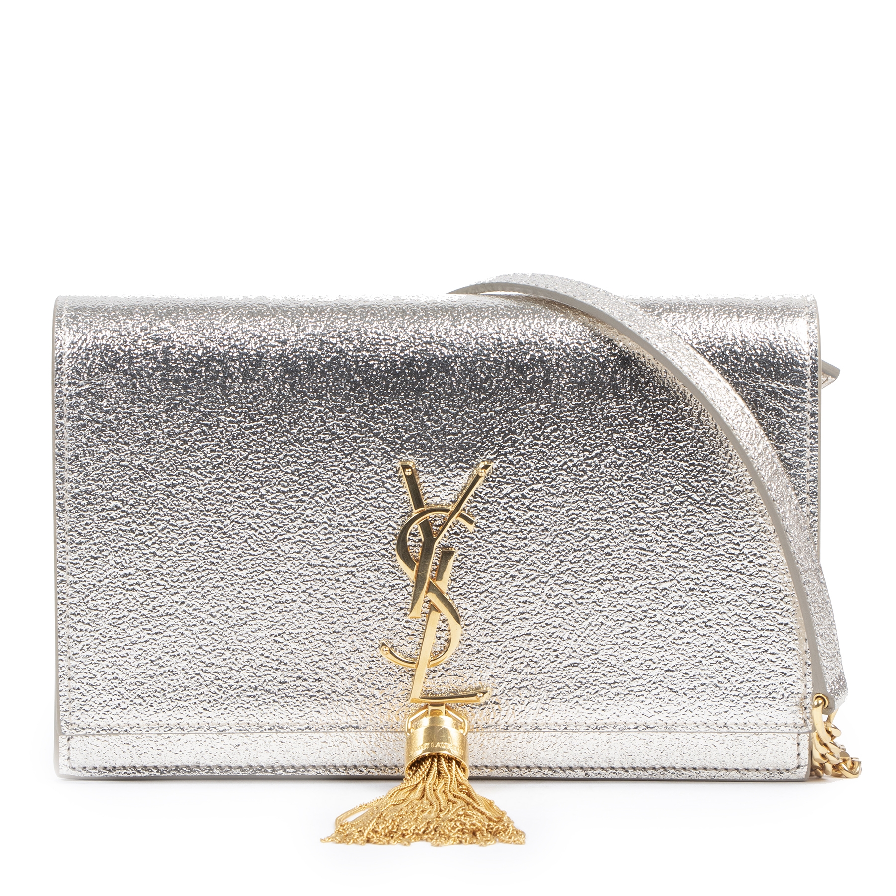 Saint Laurent Cassandre Tassel Silver Metallic Small Crossbody Bag ○  Labellov ○ Buy and Sell Authentic Luxury
