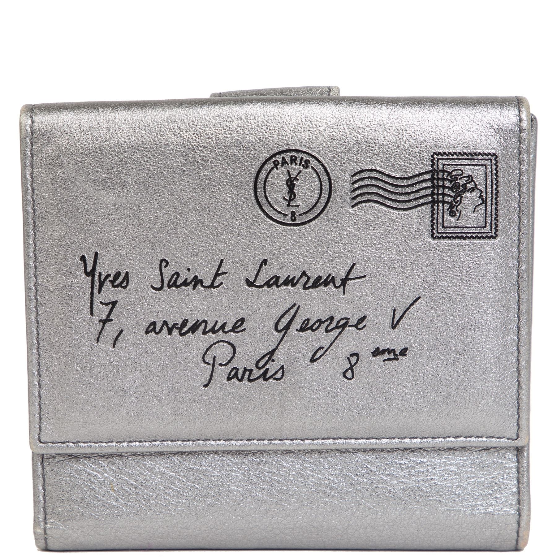 Yves Saint Laurent Y-Mail Bi-fold Silver Leather Wallet