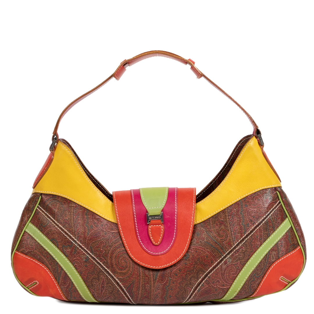 Etro Multicolor Paisley Coated Canvas and Leather Shoulder Bag Etro