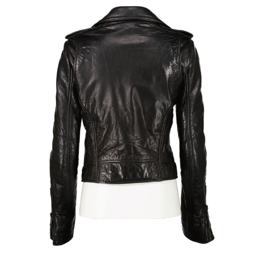 Balenciaga Black and White Leather Motorcycle Jacket  BlackSkinny