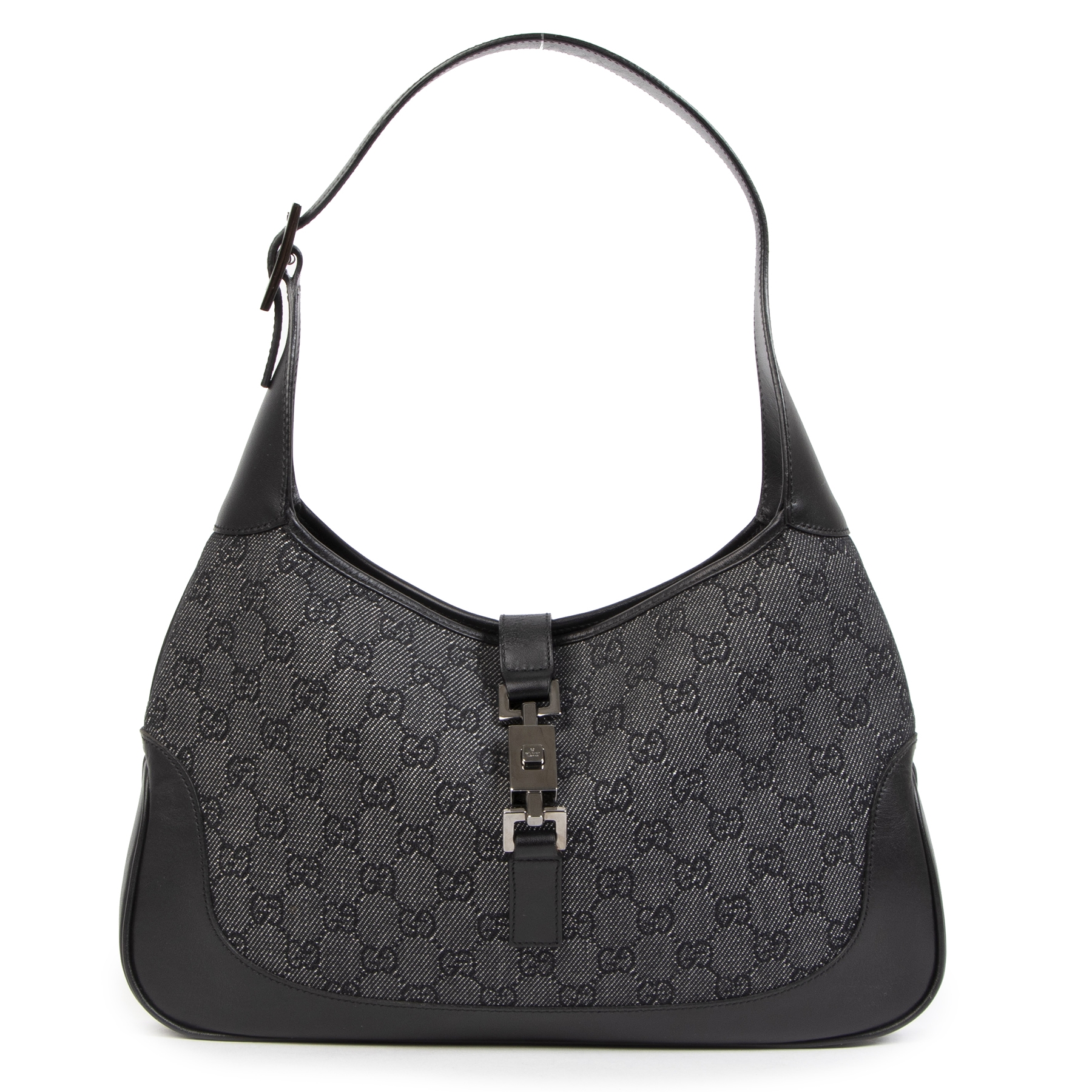 Gucci Jackie Black GG Monogram Canvas Leather Shoulder Bag