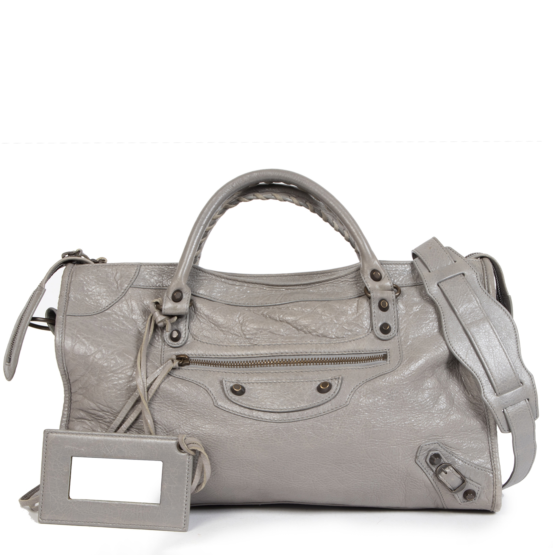 Balenciaga Light Grey Leather Mini Metallic Edge City Bag Balenciaga  TLC