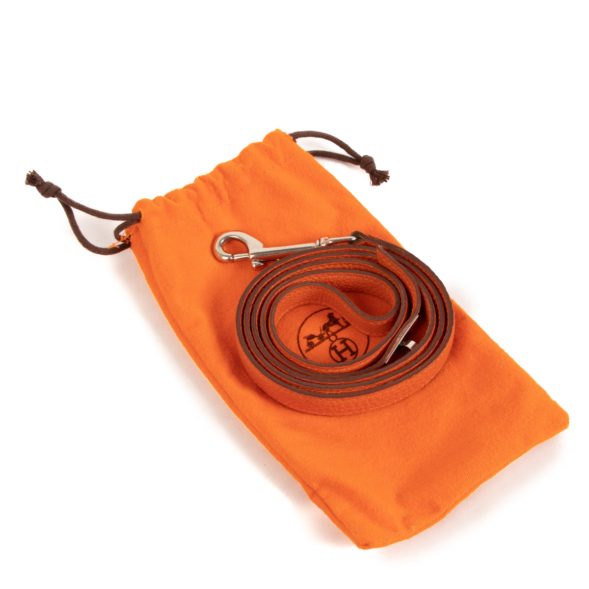 HERMES Orange Canvas Dog Collar 30cm & Leash 117cm Set Size S Unused