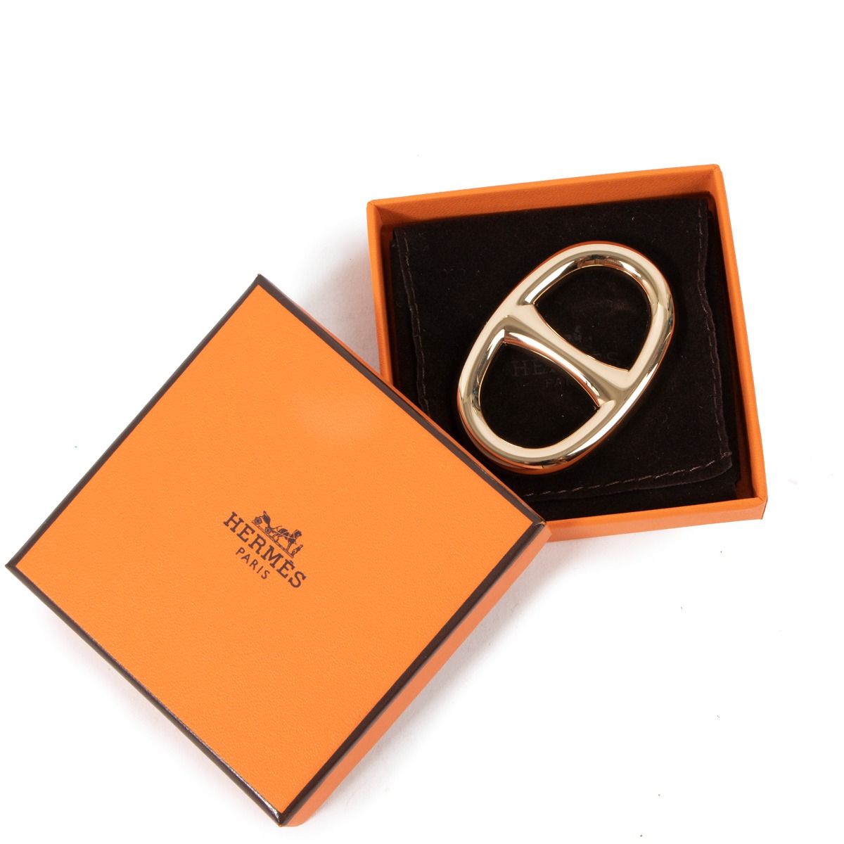 Hermes Gold Permabrass Chain d'Ancre Scarf Ring - Yoogi's Closet