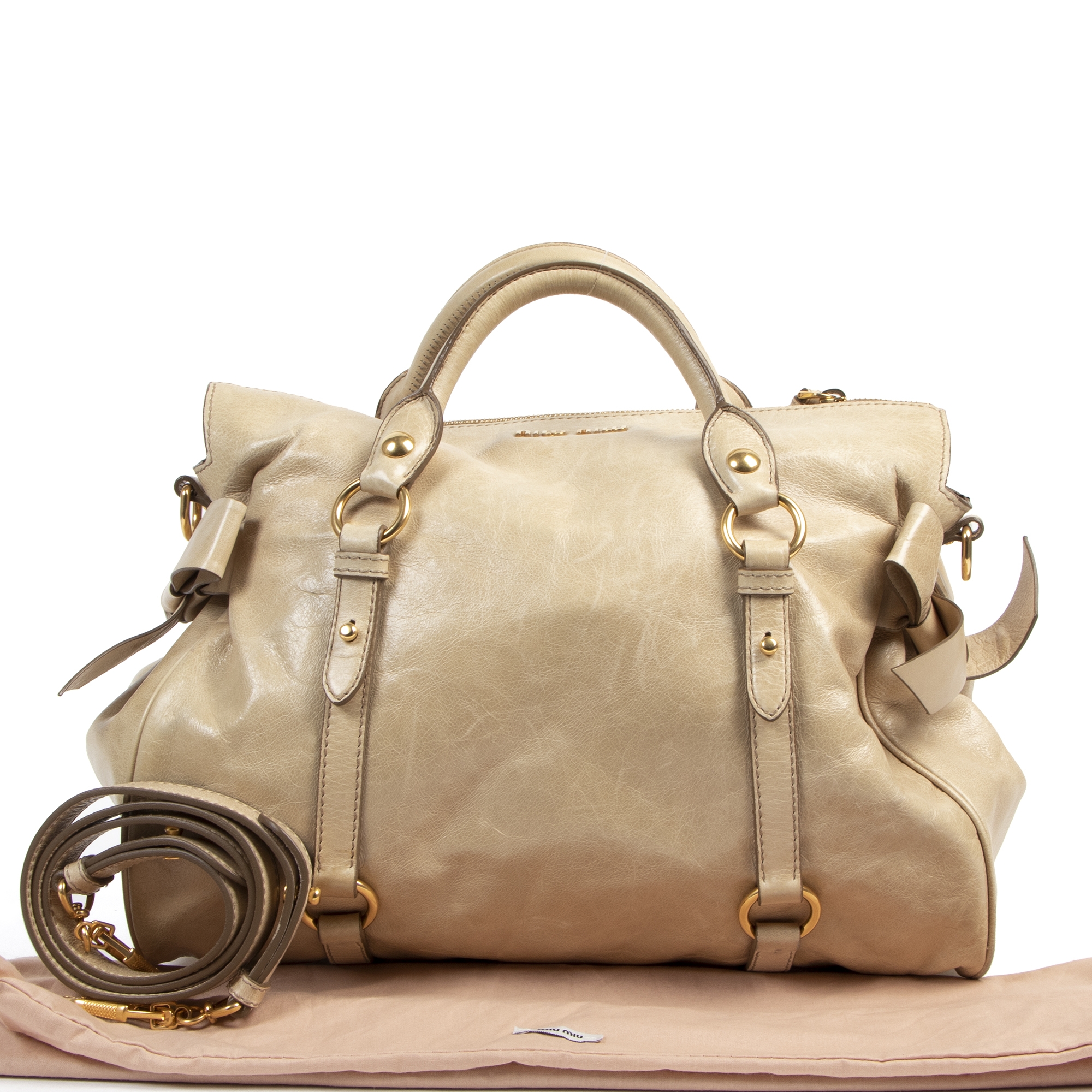BrandBeSure - Miu Miu Black Vitello Lux Fold-Over Mini Bow Bag