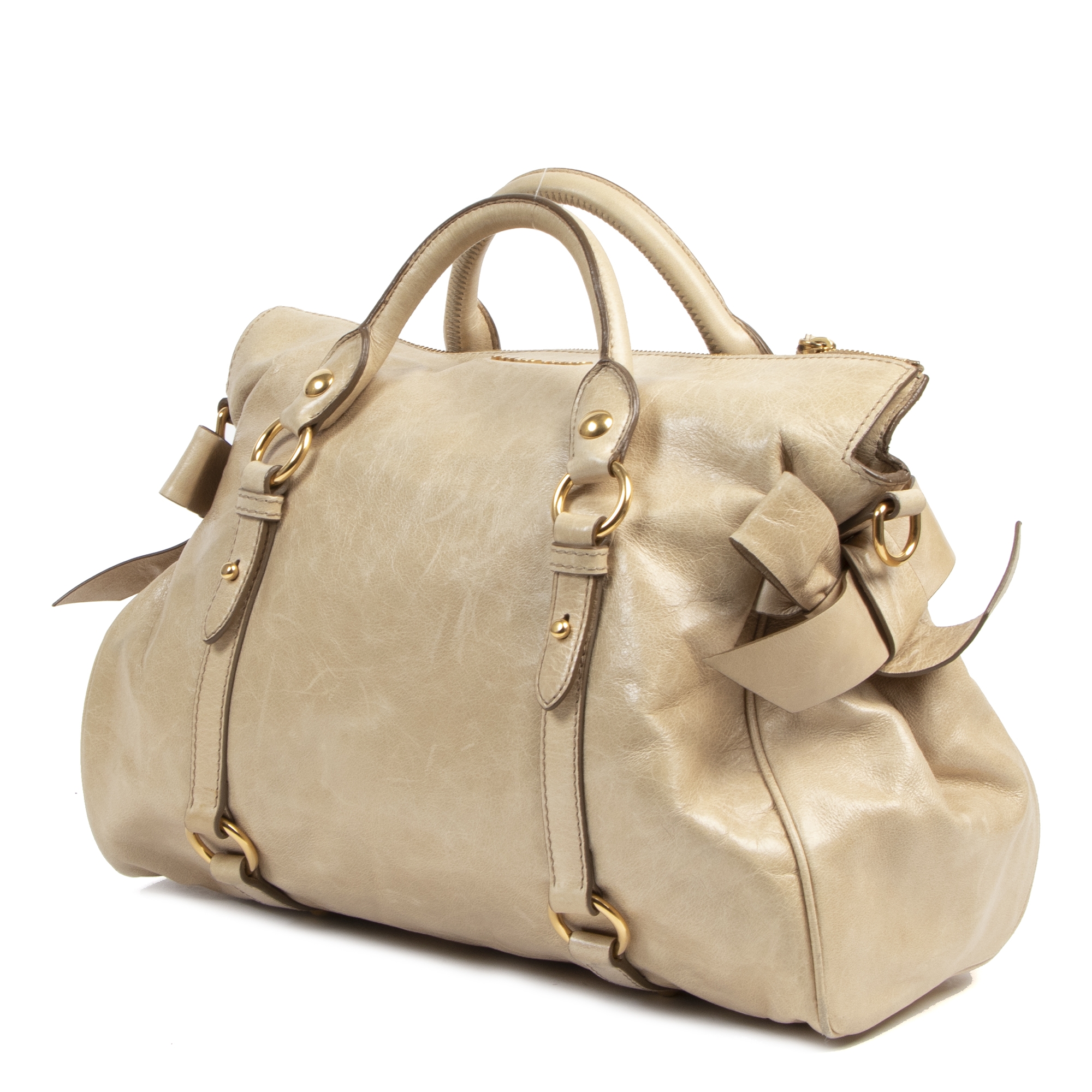 Miu Miu Vitello Lux Bow Handbag Leather ref.703304 - Joli Closet
