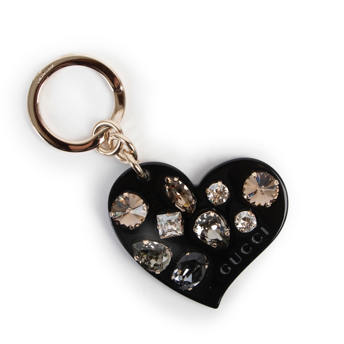 Gucci 752695 JCFUX DOUBLE G HEART-SHAPED Key holder Black