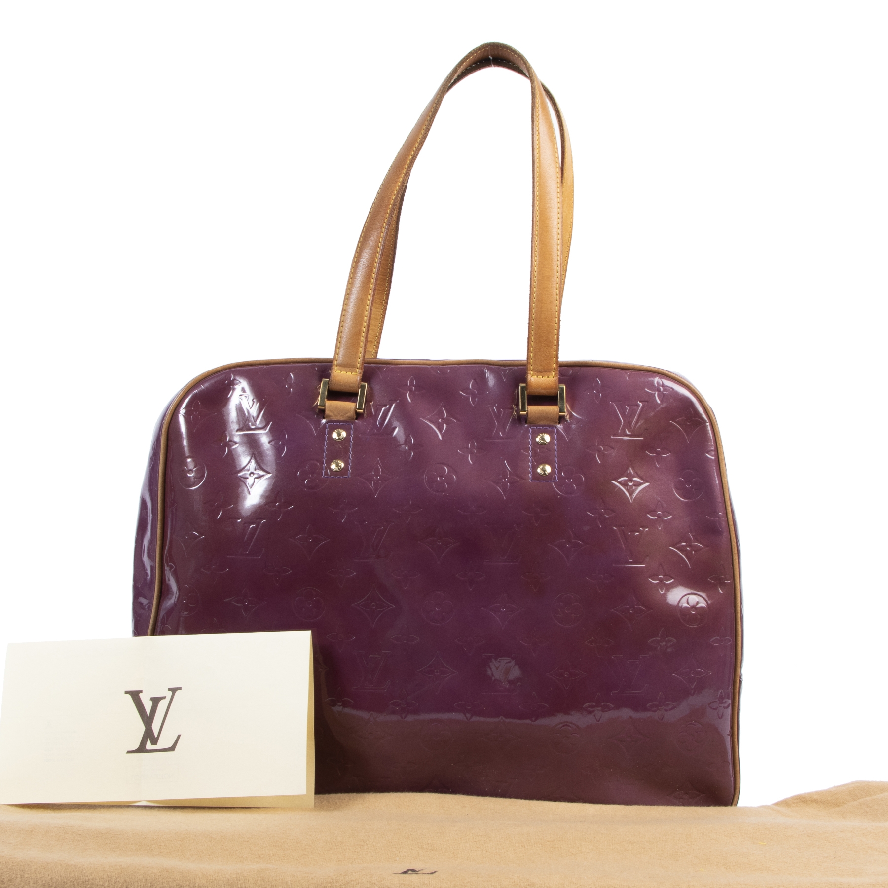 Louis Vuitton Purple Vernis Sutton Brown Light brown Leather