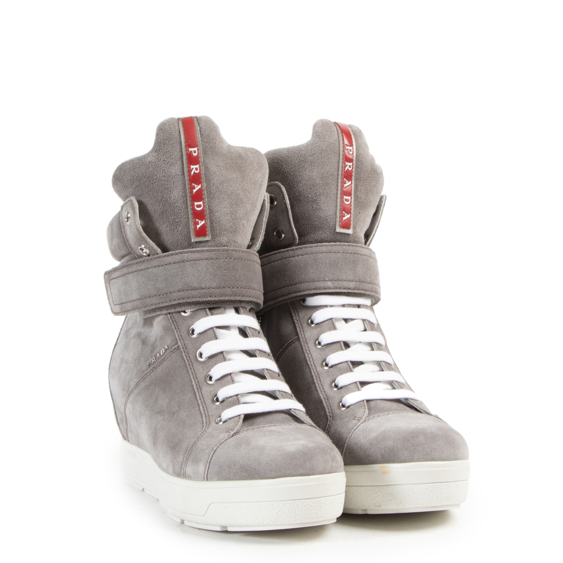 Prada Grey Suede Wedge Sneakers - size 37 ○ Labellov ○ Buy and Sell  Authentic Luxury