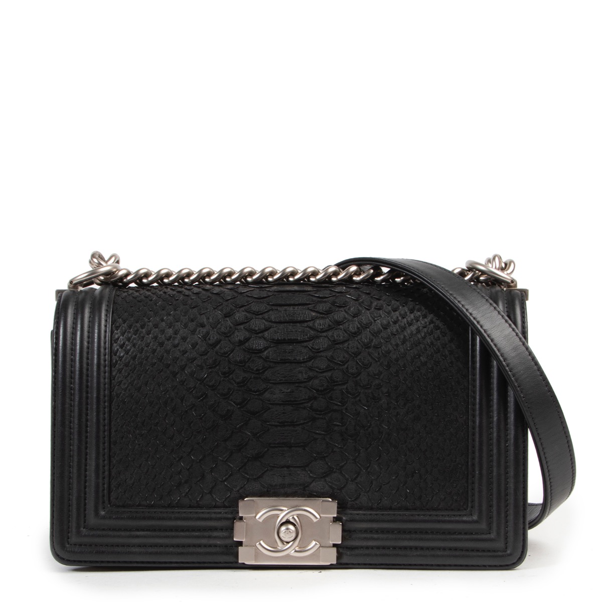 Chanel Black Python Boy Bag Medium Q6B01A2FK7001