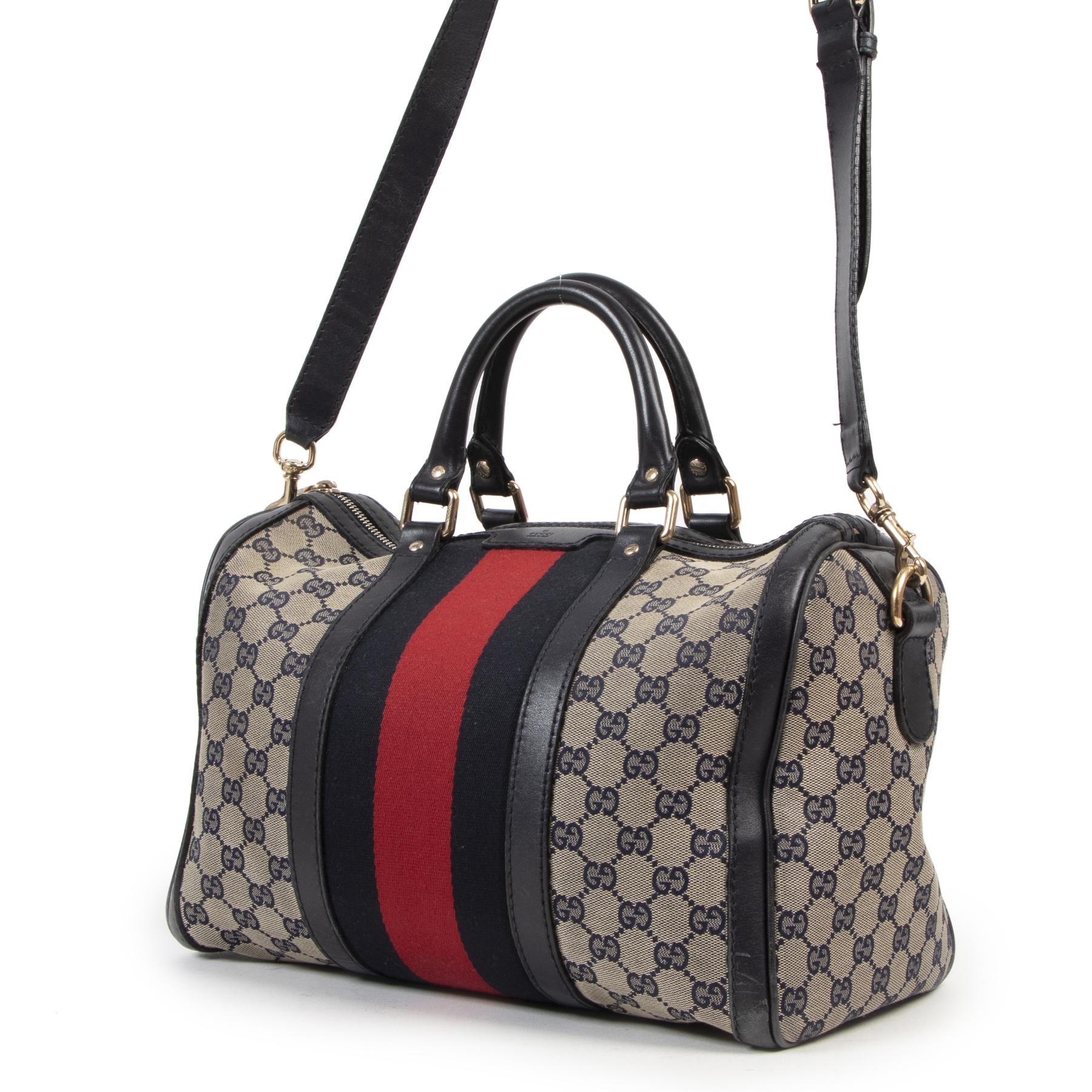 Certified Authentic Gucci Boston Bag Vintage Handbag GG Travel 