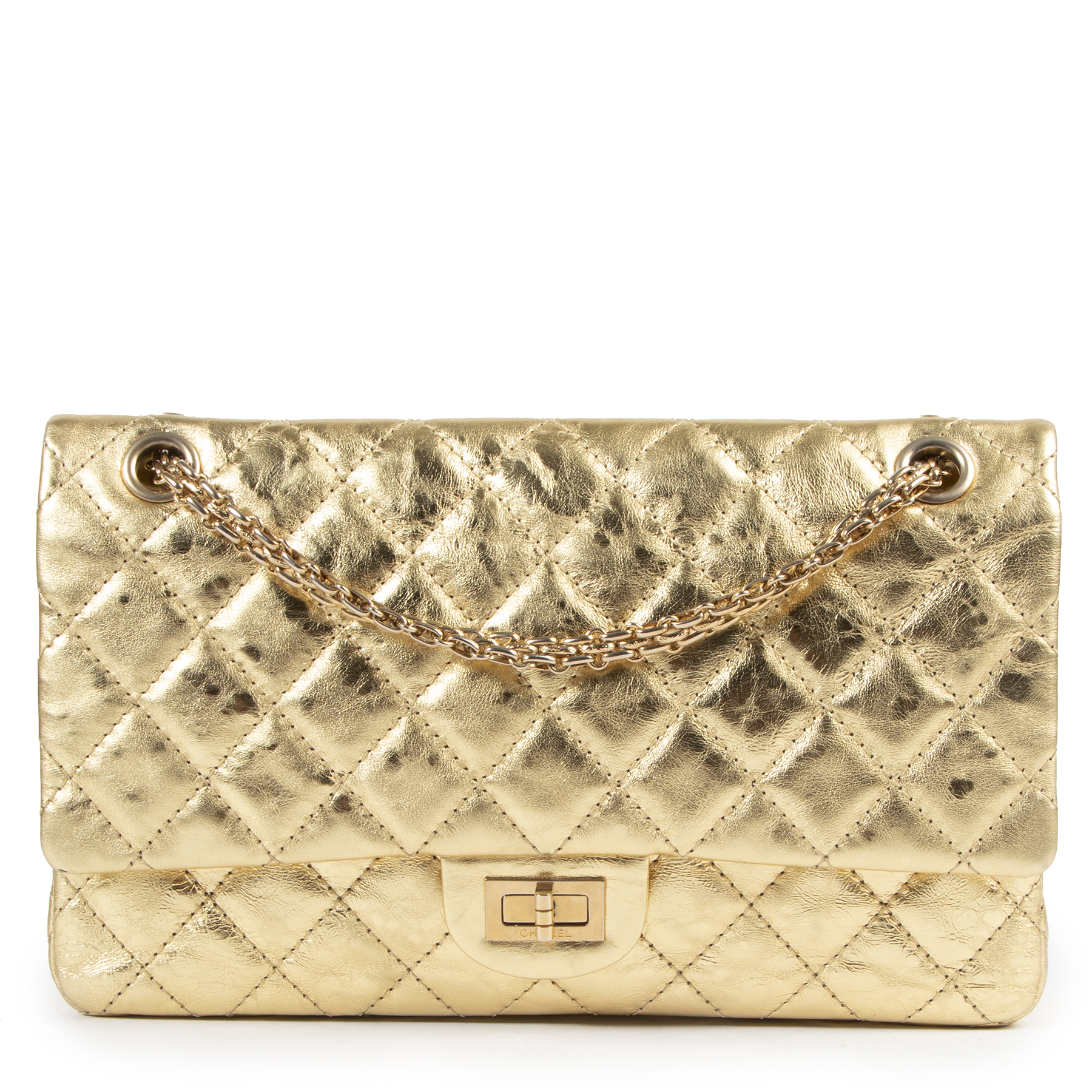 Chanel Pale Gold Calfskin Quilted Leather Reissue 255 Classic 227 Flap Bag  at 1stDibs  chanel gold reissue chanel reissue gold pale gold handbag
