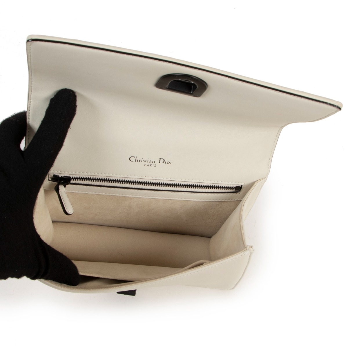 CHRISTIAN DIOR Lambskin Studded Small Diorama Flap Bag Off White 1179960