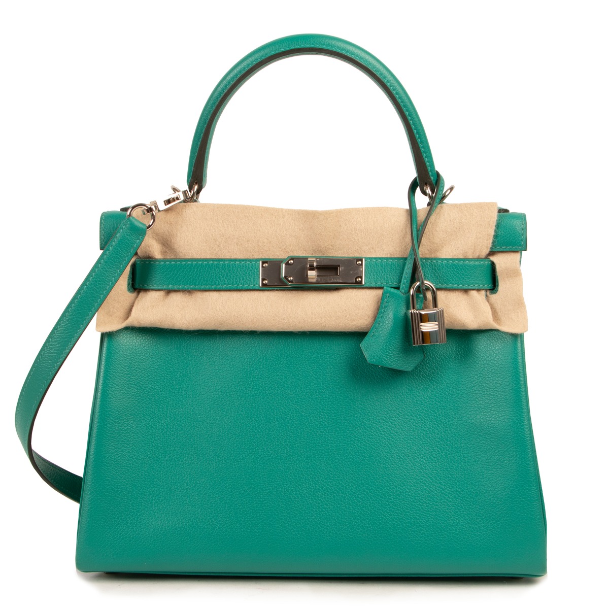Hermès Kelly Retourne 28 Verso Evercolor Vert Verone and Bleu Du Nord ○  Labellov ○ Buy and Sell Authentic Luxury