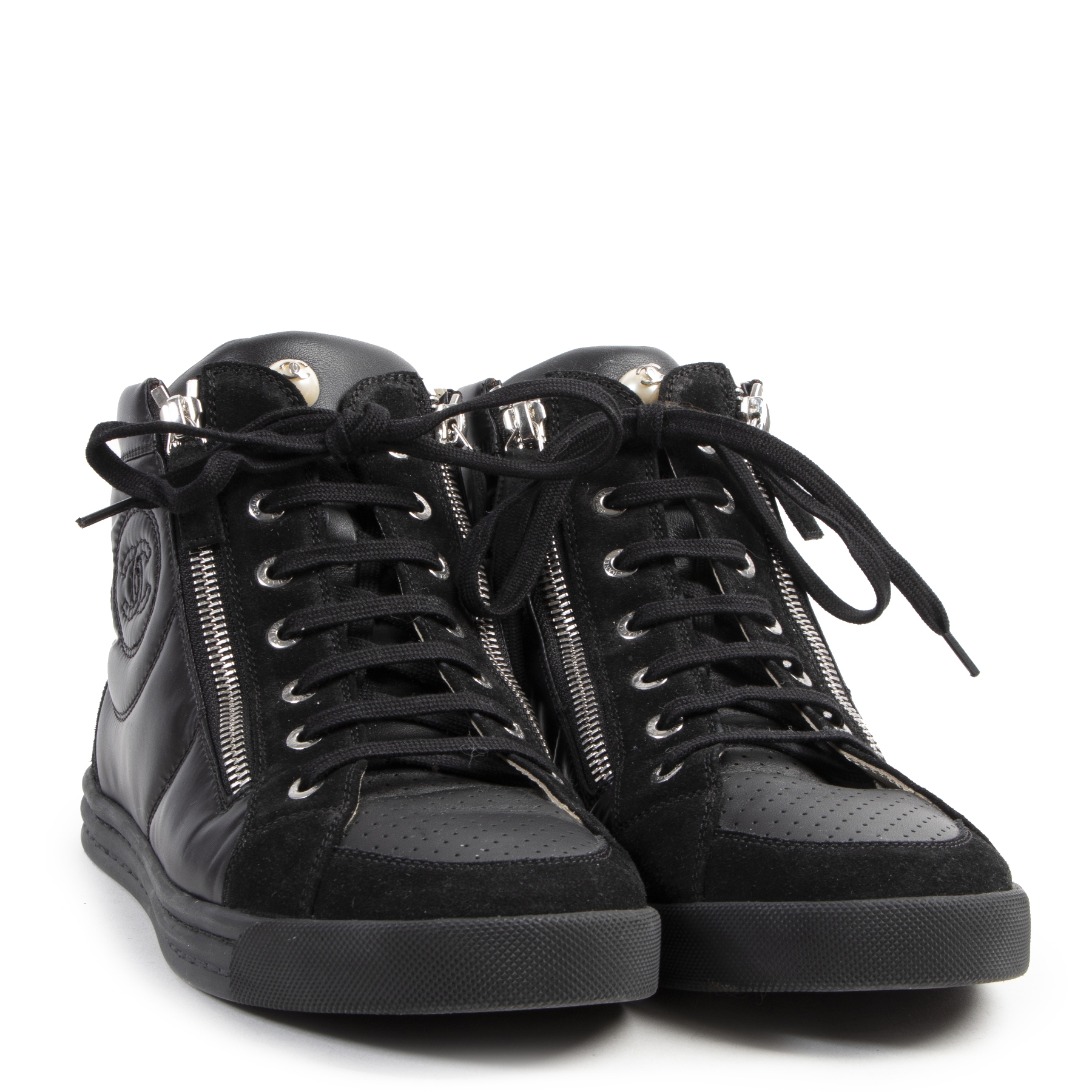 Chanel Black Double Zip Chain Detail High Top Sneakers 36 – The Closet