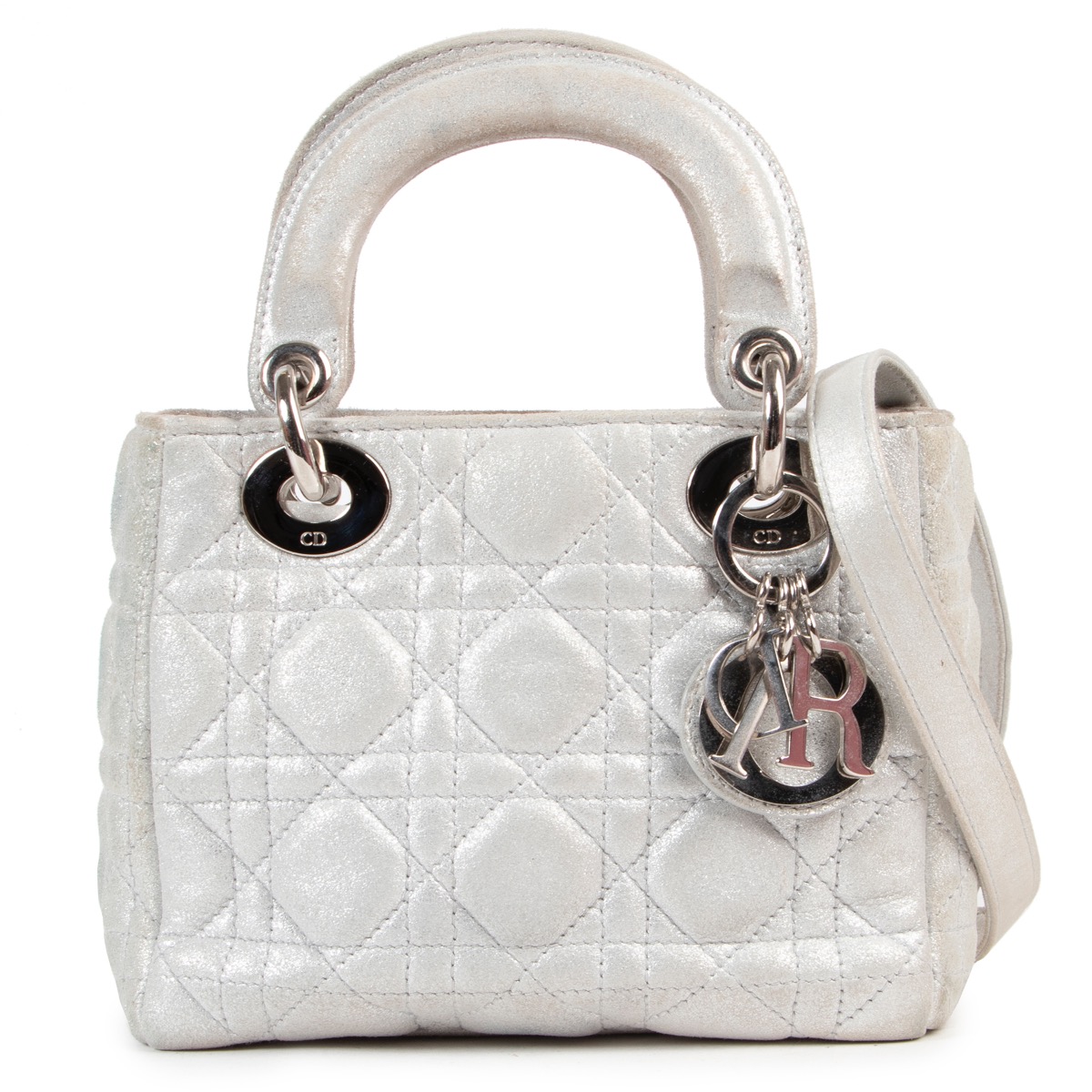 Christian Dior Lady Dior Nano Bag in Metallic Silver-Tone Cannage Lambskin  — UFO No More