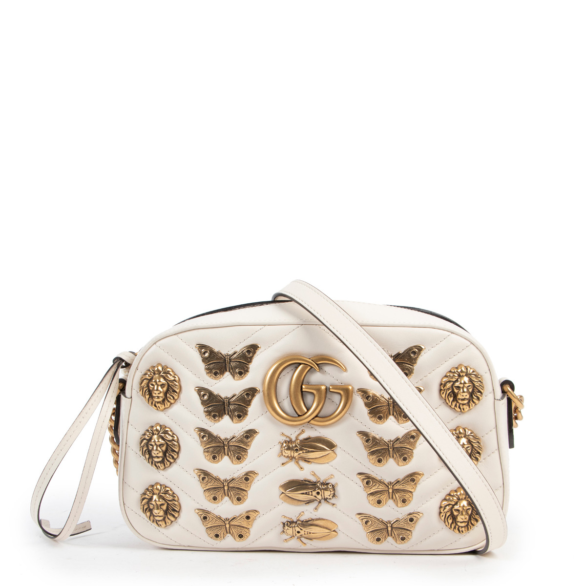 Gucci Cream Animal Studs Small GG Marmont Bag ○ Labellov ○ Buy and Sell  Authentic Luxury