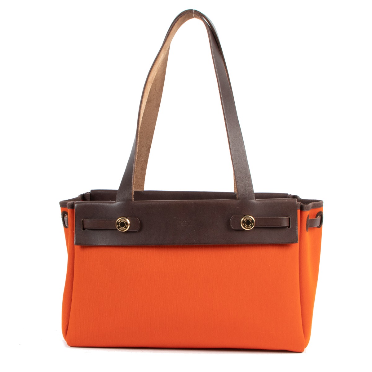 Hermes 32cm Orange Canvas/Leather Herbag PM 2-in-1 Bag/Backpack