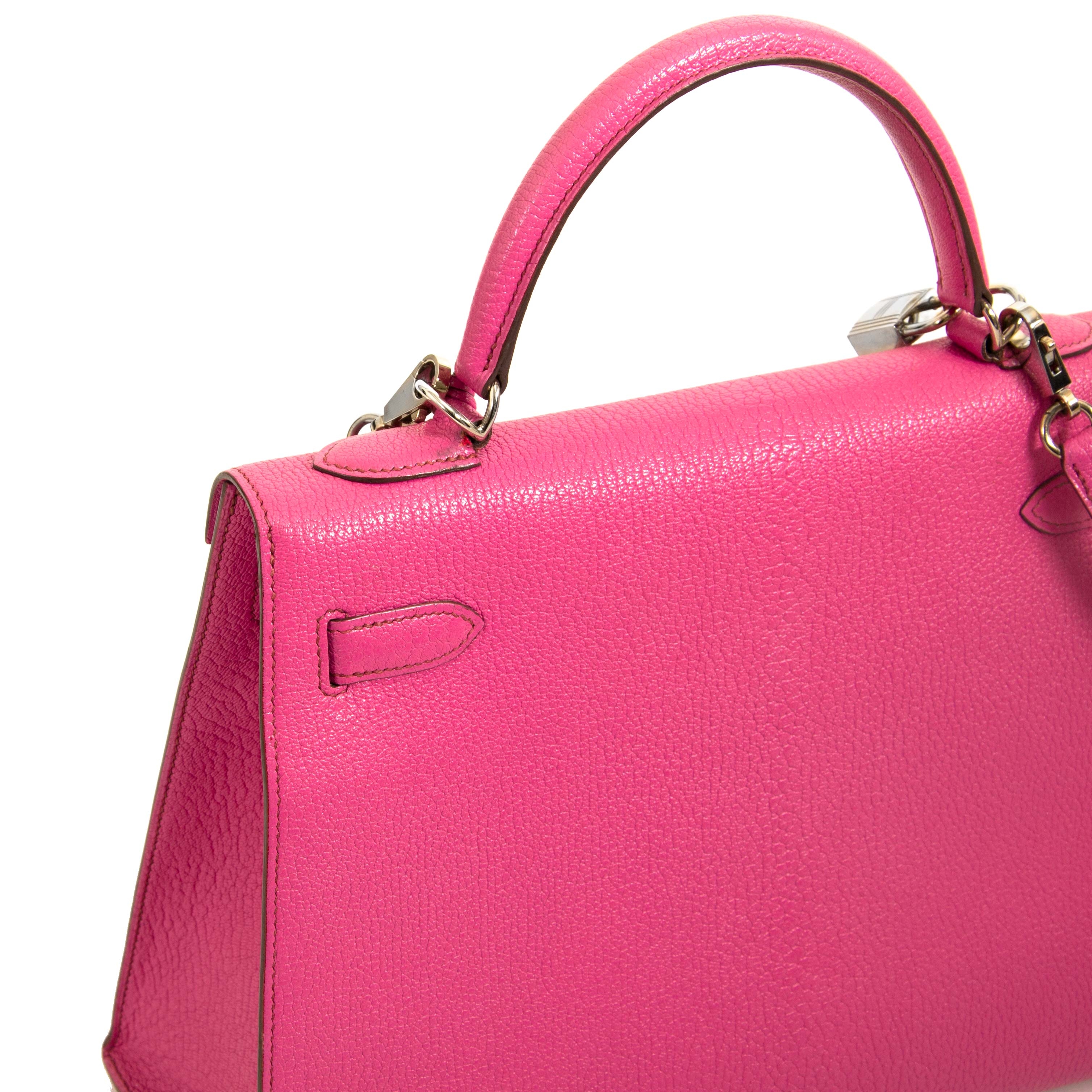 HERMES Chevre De Coromandel Kelly Sellier 32 Fuchsia 233778