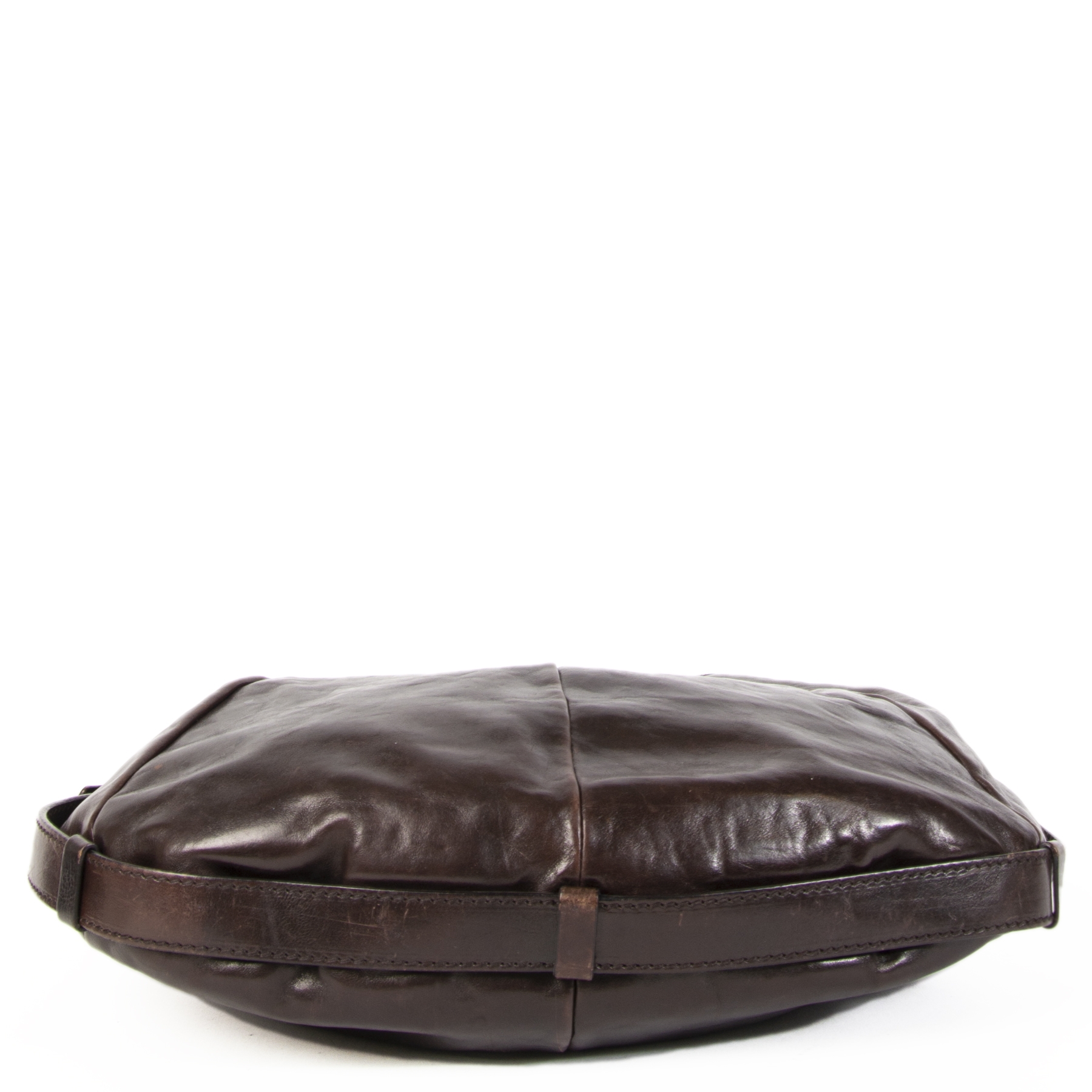 SAINT LAURENT Leather Mombasa Horn Bag Dark Brown 52645