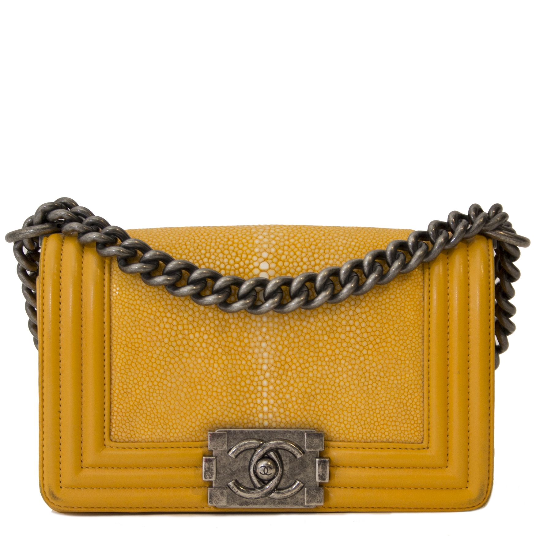 Chanel Small Yellow Galuchat Stingray Lambskin Boy Bag  Labellov  Buy and  Sell Authentic Luxury