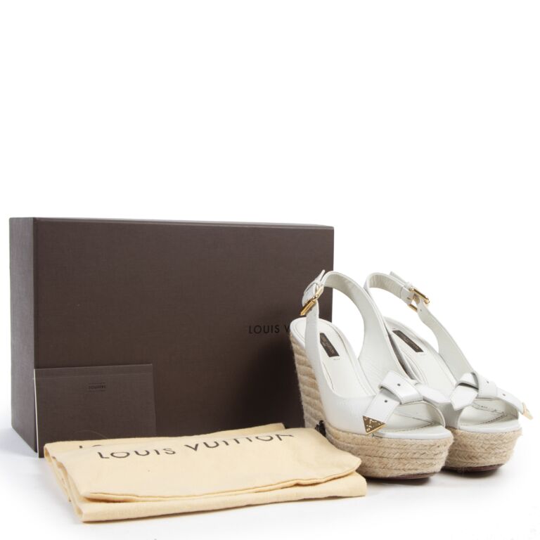 Louis Vuitton Beige Canvas Formentera Espadrille Wedge Platform Ankle Strap  Sandals Size 38 Louis Vuitton