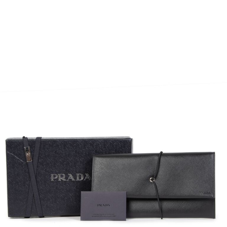 PRADA Tri-Color Saffiano Leather Zippered Portfolio Clutch Document Holder