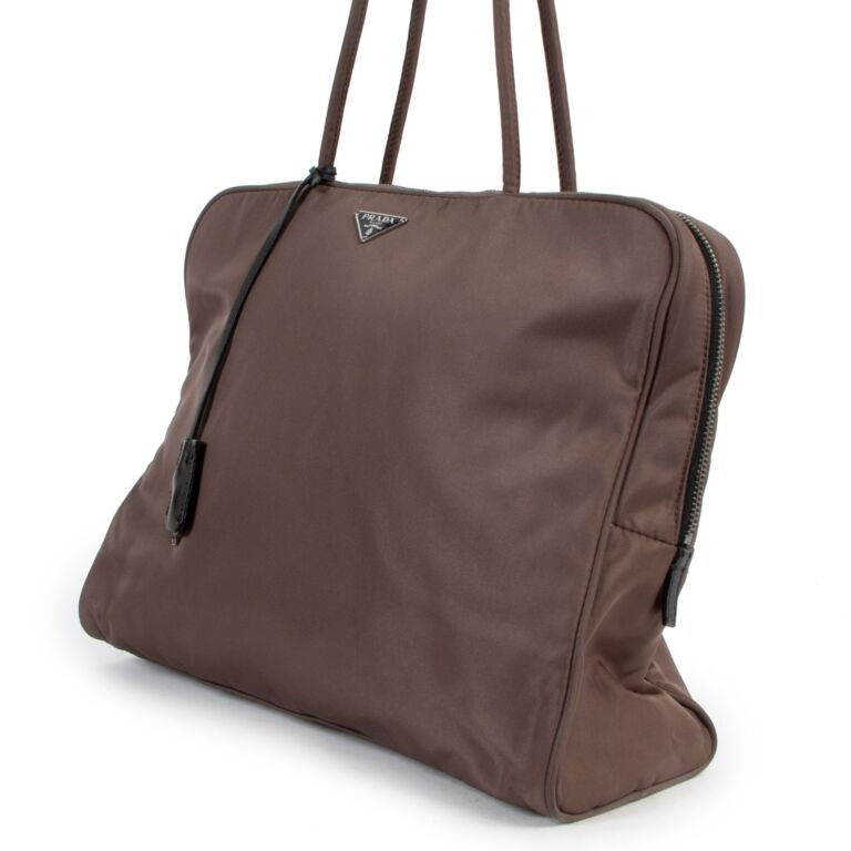 Prada Brown Nylon Tote Bag For Sale at 1stDibs