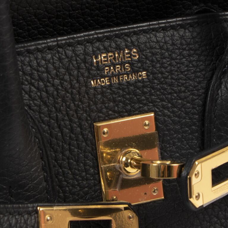 Hermes Birkin 25 Black Bag Gold Hardware Togo Leather For Sale at