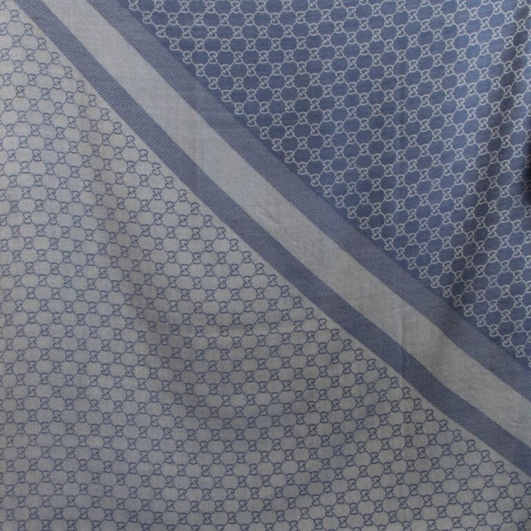 Louis Vuitton Monogram Blue Wool Silk Shawl Scarf ○ Labellov