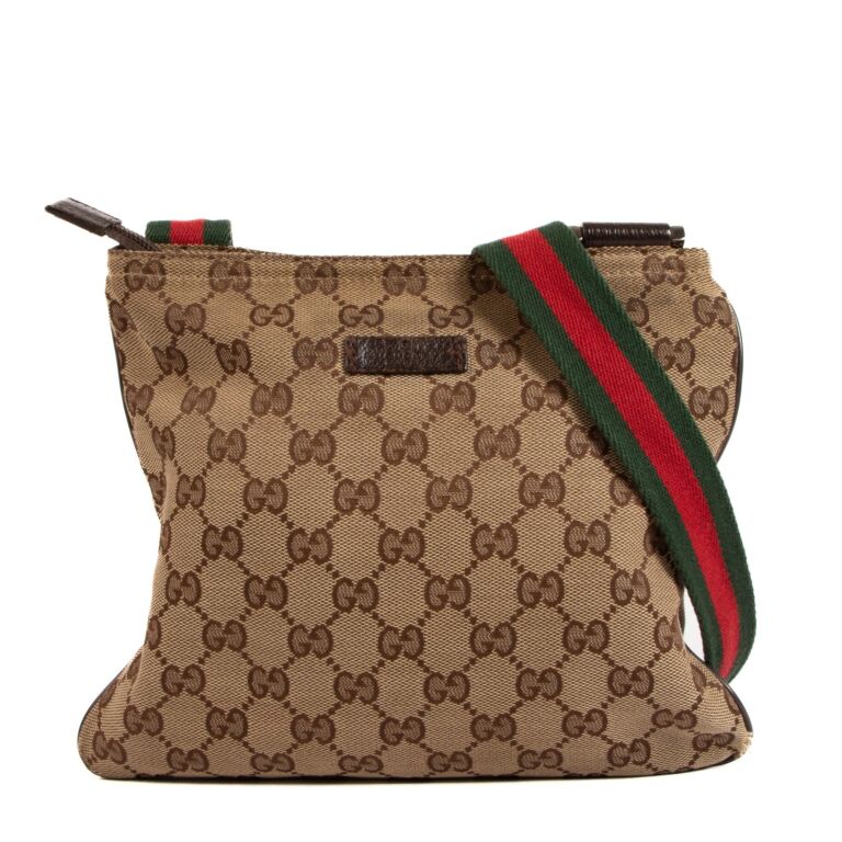 Gucci Beige/Brown GG Supreme Canvas Small Flat Messenger Bag Gucci