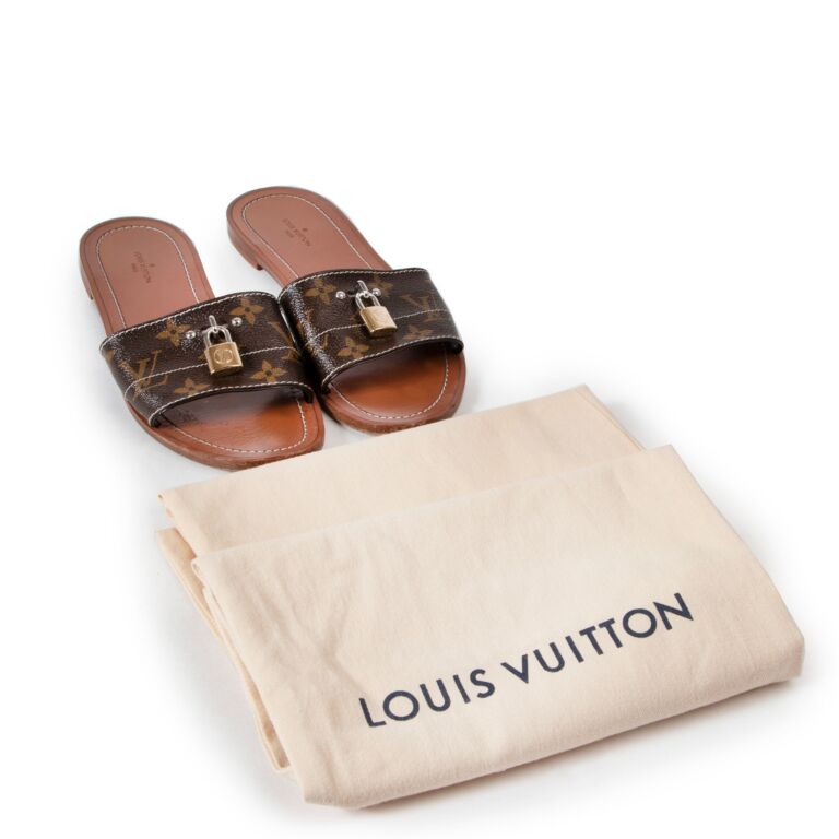 Louis Vuitton Brown Leather Lock It Flat Mules Size 37 Louis