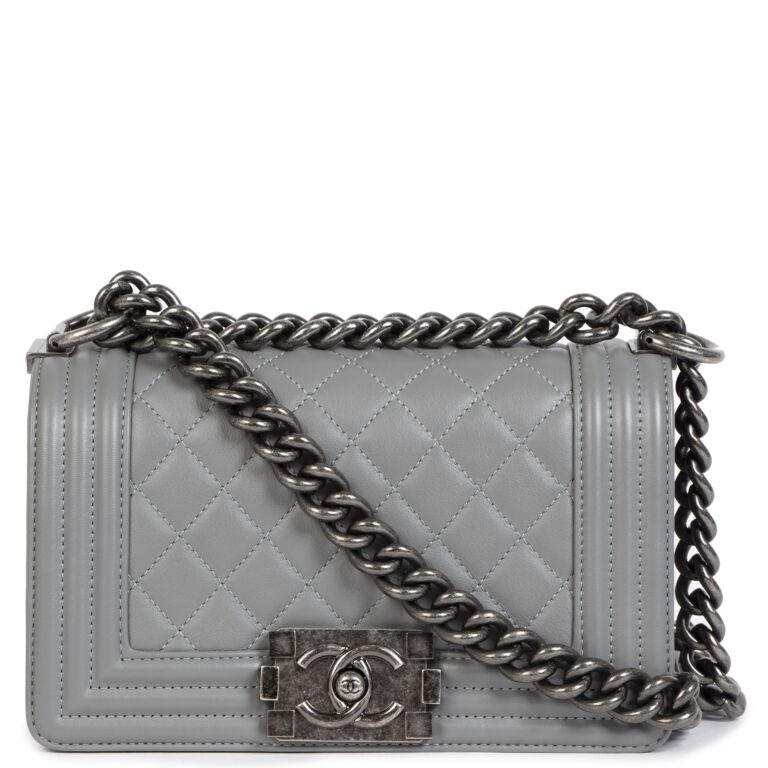 Chanel Boy Small White Calfskin with Ruthenium Hardware Preowned in  Dustbag WA001