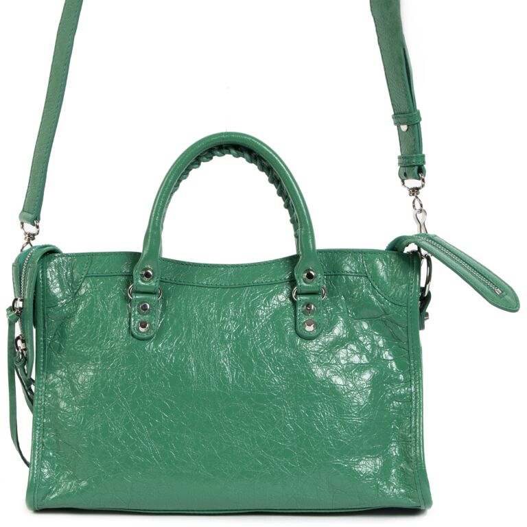 Balenciaga Neon Green Grained Calfskin Leather Neo Classic Mini City Bag   Yoogis Closet