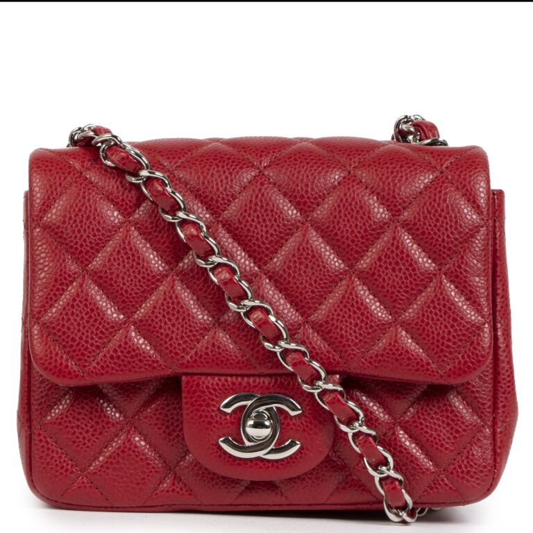 Chanel Mini Square Classic Flap Bag Red Lambskin  Dr Runway