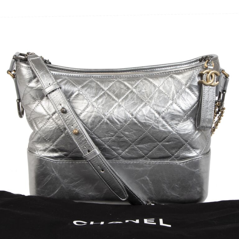CHANEL Metallic Aged Calfskin Quilted Small Gabrielle Hobo Silver 1286360