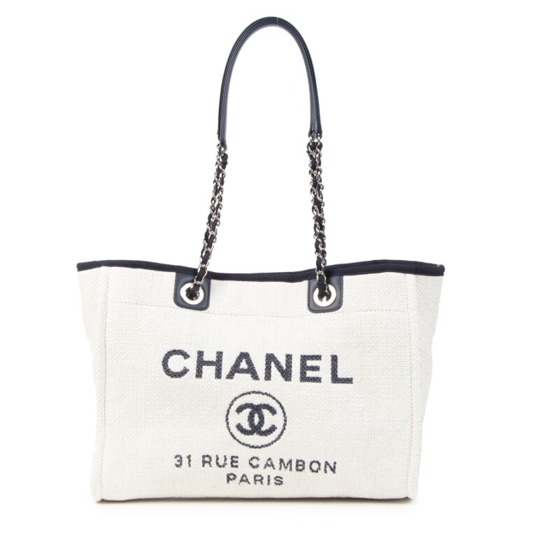 Authentic Chanel Canvas Deauville Tote Bag, Luxury, Bags & Wallets