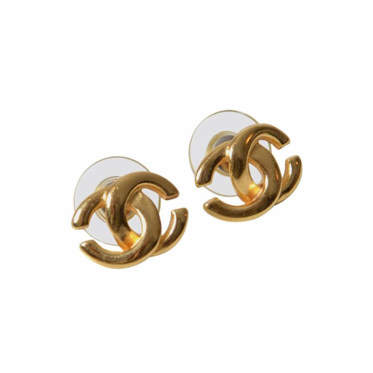 Chanel  Gold Crystal Stud Earrings  All The Dresses