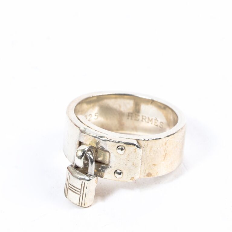 Hermès Vintage Silver Cadenas H Kelly Lock Charm Ring - Size 49